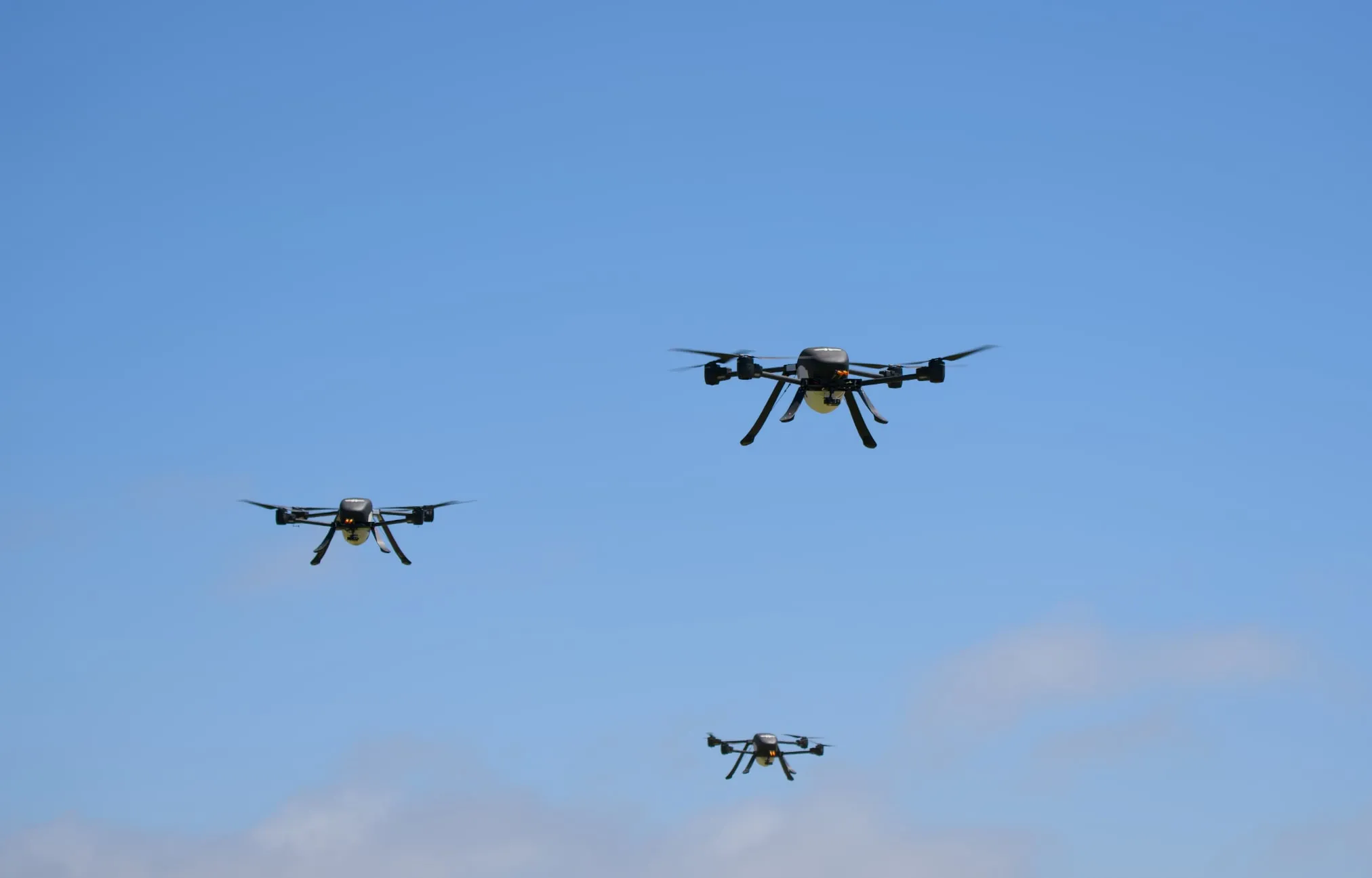 Three aerial vehicles swarming together
